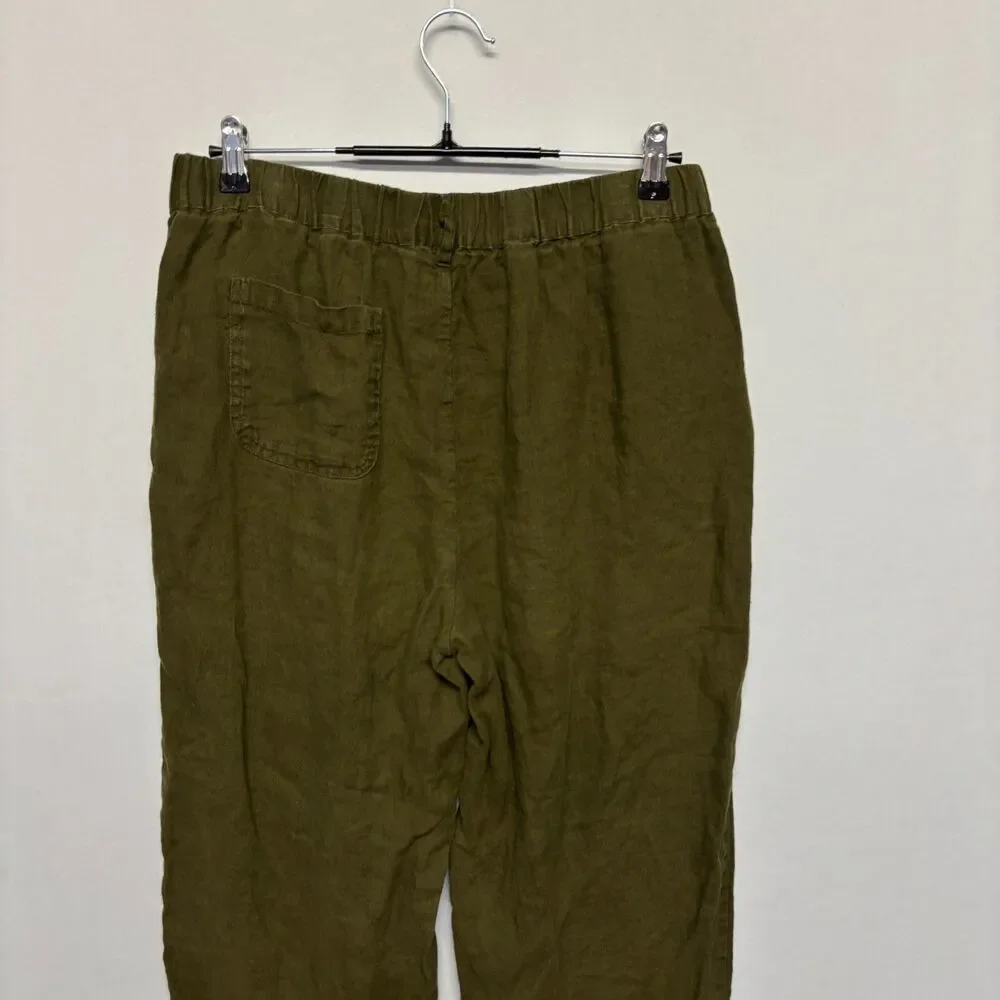 Quince Women 100% European Linen Pants Size Large Olive C134 -24